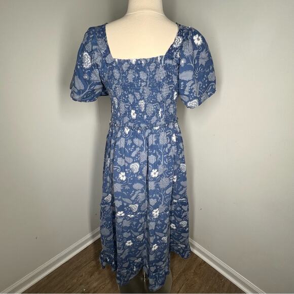 Grace Holiday Blue Floral Smocked Midi Dress Small - Picture 3 of 8